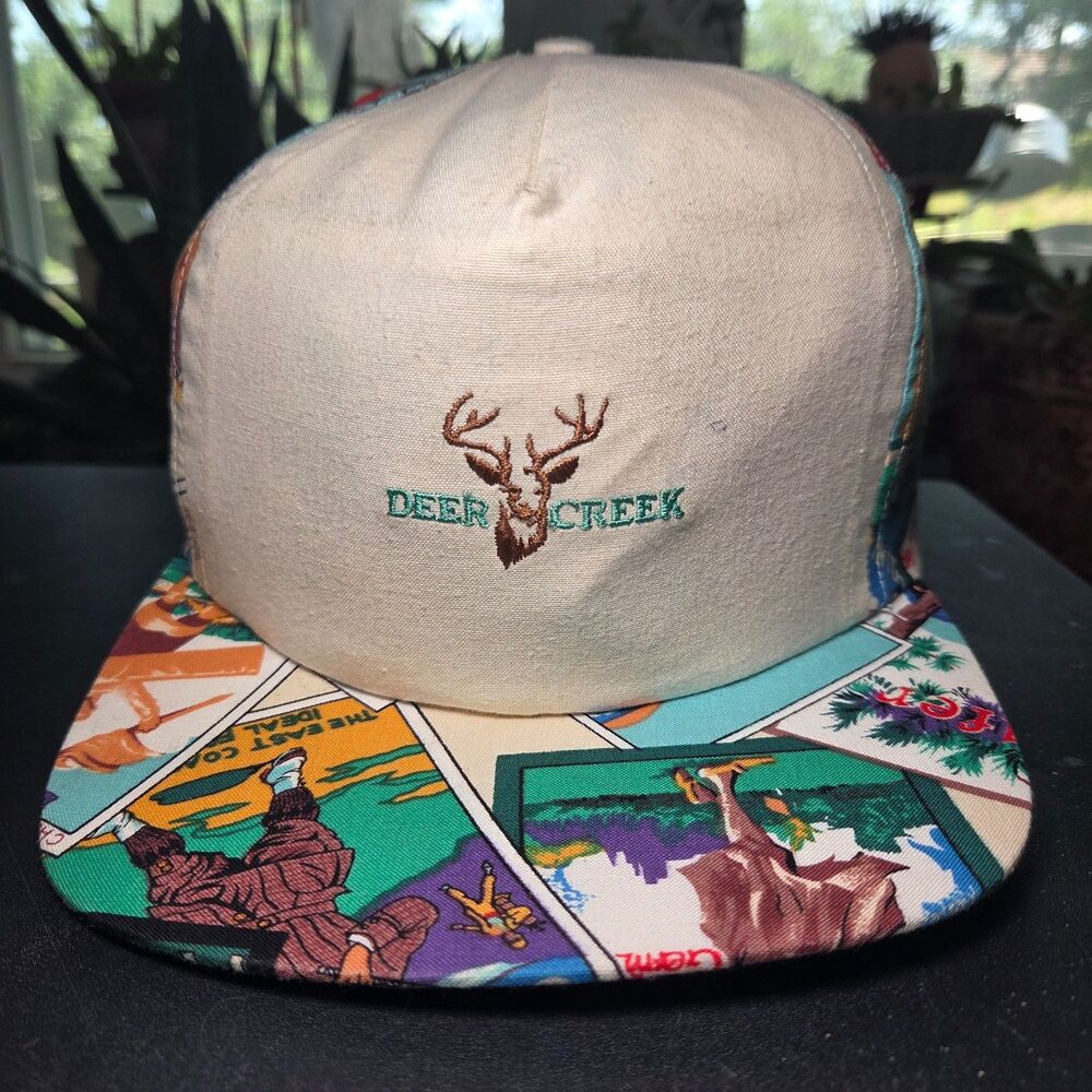 Embroidered Beige Snapback Hat with Multi-Color Brim